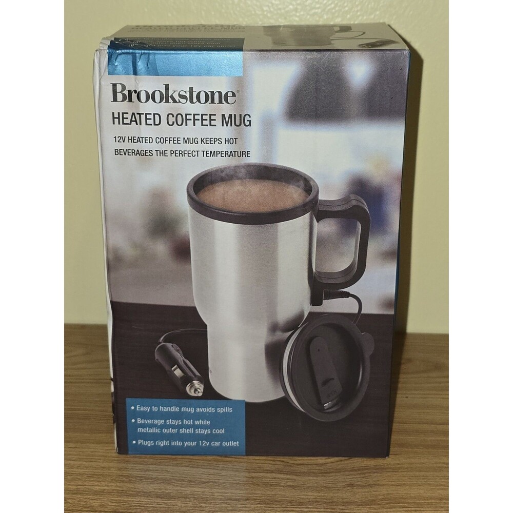Brookstone Heated Coffee Mug 12V Car Outlet 13oz Travel Coffee Mug